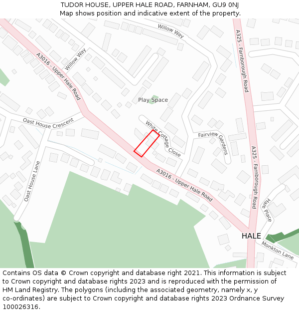 TUDOR HOUSE, UPPER HALE ROAD, FARNHAM, GU9 0NJ: Location map and indicative extent of plot
