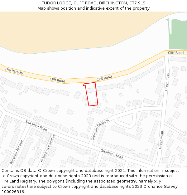 TUDOR LODGE, CLIFF ROAD, BIRCHINGTON, CT7 9LS: Location map and indicative extent of plot
