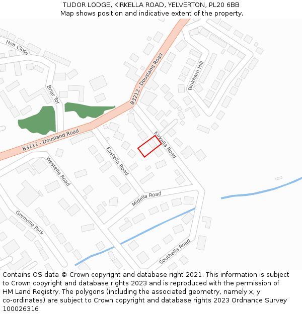 TUDOR LODGE, KIRKELLA ROAD, YELVERTON, PL20 6BB: Location map and indicative extent of plot