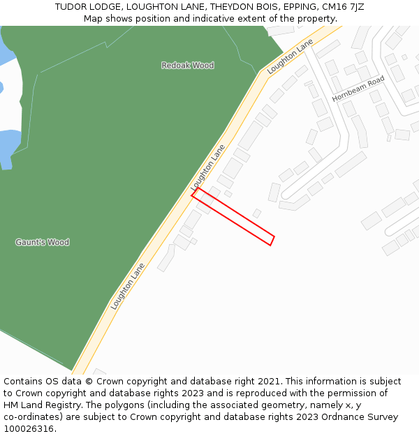 TUDOR LODGE, LOUGHTON LANE, THEYDON BOIS, EPPING, CM16 7JZ: Location map and indicative extent of plot