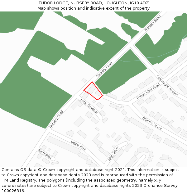 TUDOR LODGE, NURSERY ROAD, LOUGHTON, IG10 4DZ: Location map and indicative extent of plot