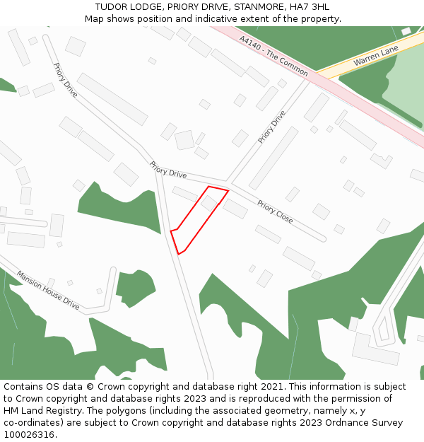 TUDOR LODGE, PRIORY DRIVE, STANMORE, HA7 3HL: Location map and indicative extent of plot
