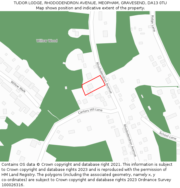 TUDOR LODGE, RHODODENDRON AVENUE, MEOPHAM, GRAVESEND, DA13 0TU: Location map and indicative extent of plot