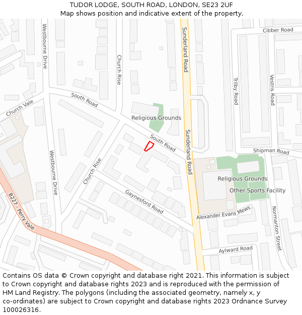TUDOR LODGE, SOUTH ROAD, LONDON, SE23 2UF: Location map and indicative extent of plot