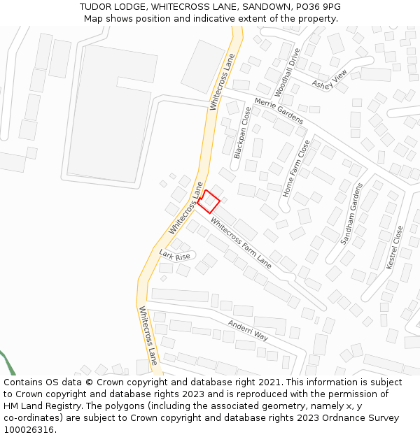 TUDOR LODGE, WHITECROSS LANE, SANDOWN, PO36 9PG: Location map and indicative extent of plot