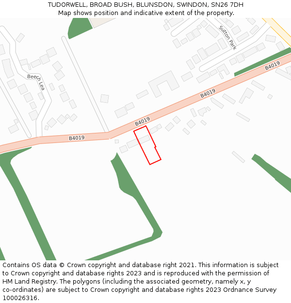 TUDORWELL, BROAD BUSH, BLUNSDON, SWINDON, SN26 7DH: Location map and indicative extent of plot