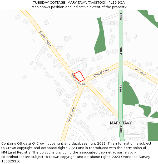 TUESDAY COTTAGE, MARY TAVY, TAVISTOCK, PL19 9QA: Location map and indicative extent of plot