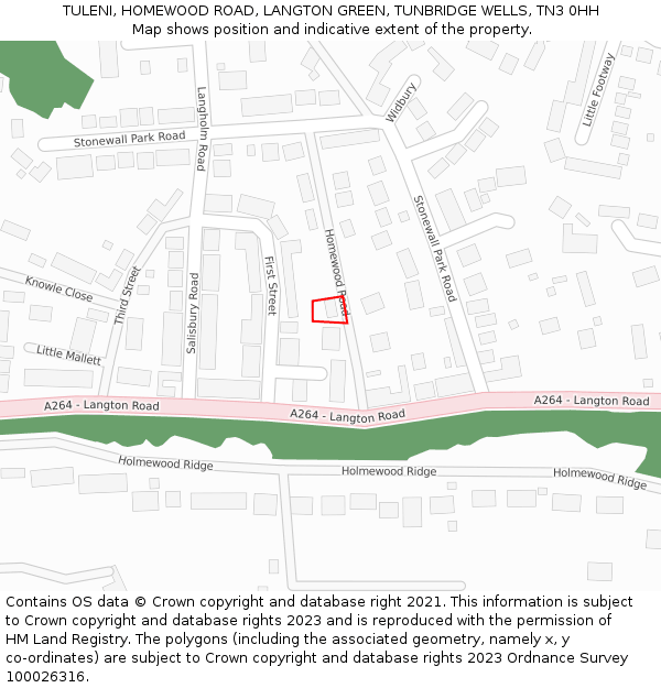 TULENI, HOMEWOOD ROAD, LANGTON GREEN, TUNBRIDGE WELLS, TN3 0HH: Location map and indicative extent of plot