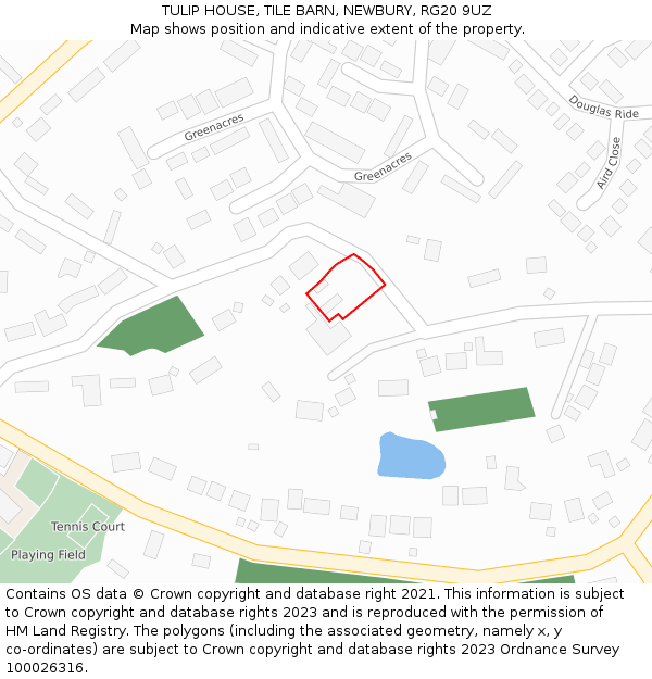 TULIP HOUSE, TILE BARN, NEWBURY, RG20 9UZ: Location map and indicative extent of plot