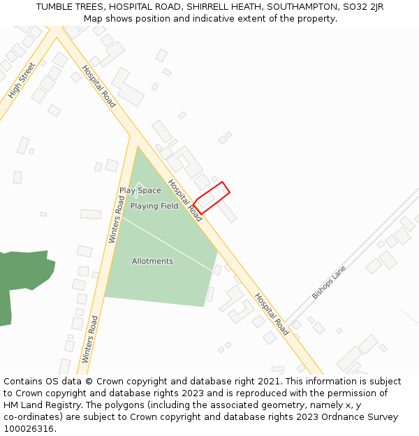 TUMBLE TREES, HOSPITAL ROAD, SHIRRELL HEATH, SOUTHAMPTON, SO32 2JR: Location map and indicative extent of plot