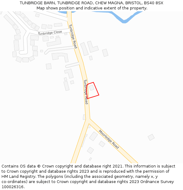 TUNBRIDGE BARN, TUNBRIDGE ROAD, CHEW MAGNA, BRISTOL, BS40 8SX: Location map and indicative extent of plot