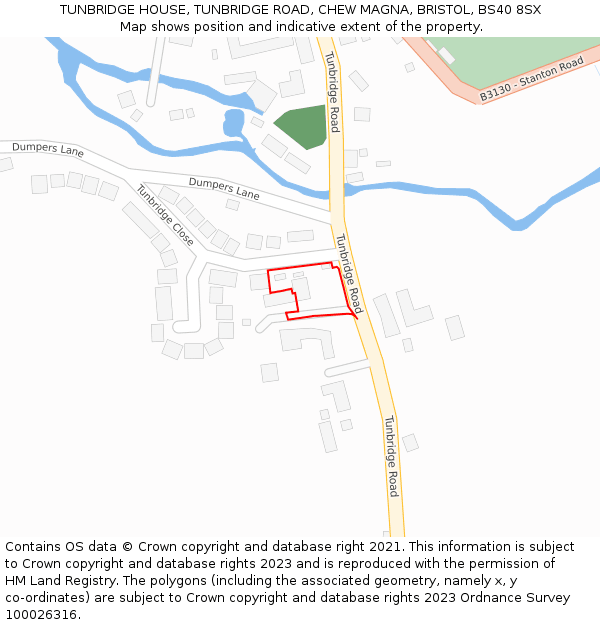 TUNBRIDGE HOUSE, TUNBRIDGE ROAD, CHEW MAGNA, BRISTOL, BS40 8SX: Location map and indicative extent of plot