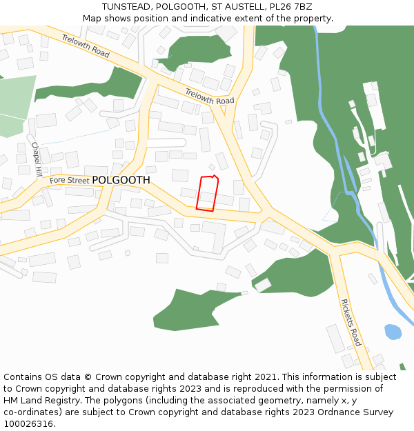 TUNSTEAD, POLGOOTH, ST AUSTELL, PL26 7BZ: Location map and indicative extent of plot