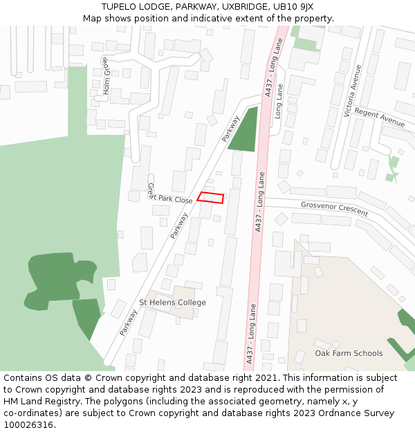 TUPELO LODGE, PARKWAY, UXBRIDGE, UB10 9JX: Location map and indicative extent of plot