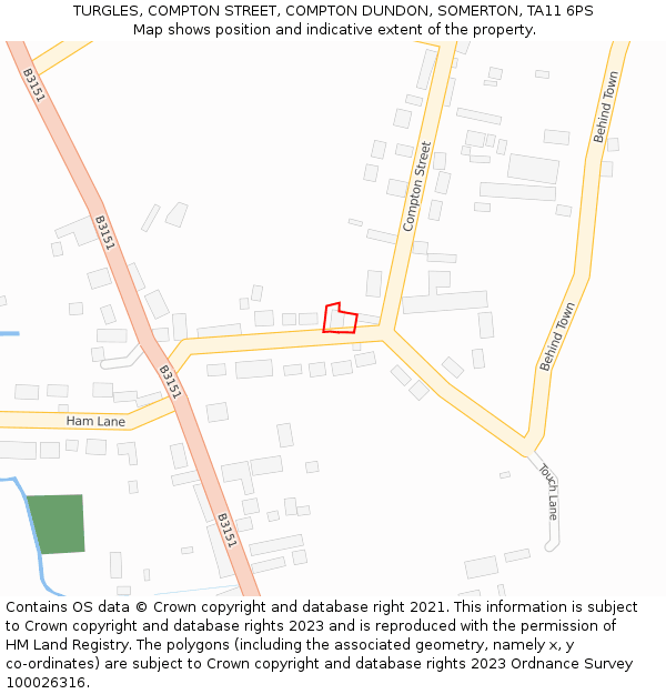 TURGLES, COMPTON STREET, COMPTON DUNDON, SOMERTON, TA11 6PS: Location map and indicative extent of plot
