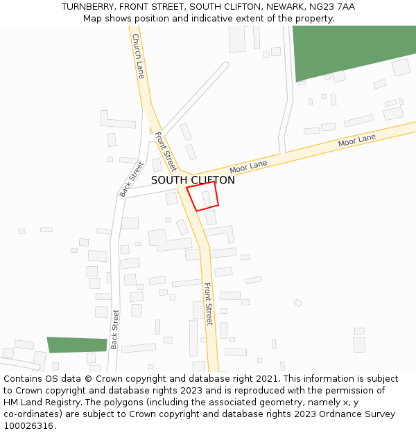 TURNBERRY, FRONT STREET, SOUTH CLIFTON, NEWARK, NG23 7AA: Location map and indicative extent of plot