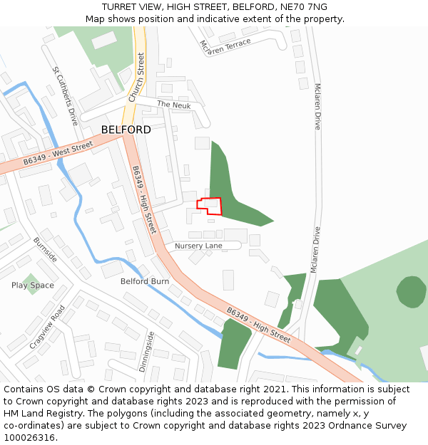 TURRET VIEW, HIGH STREET, BELFORD, NE70 7NG: Location map and indicative extent of plot