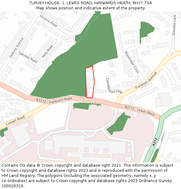 TURVEY HOUSE, 1, LEWES ROAD, HAYWARDS HEATH, RH17 7SA: Location map and indicative extent of plot