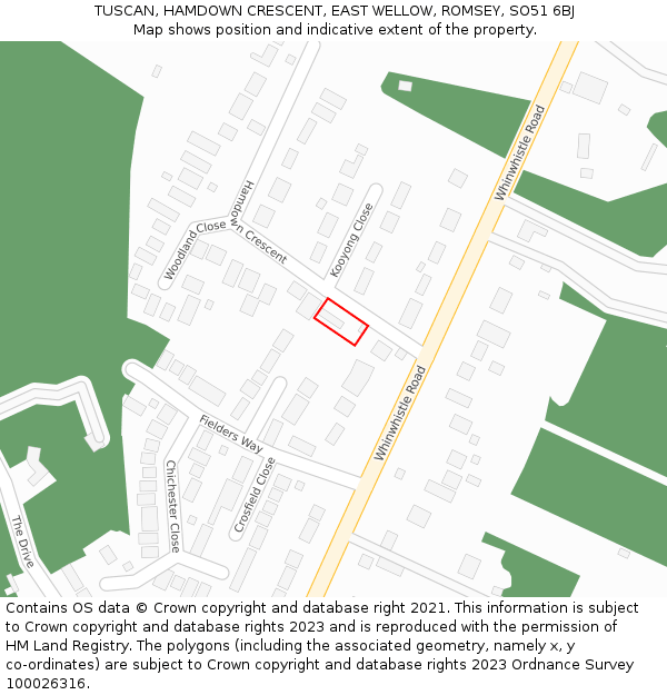 TUSCAN, HAMDOWN CRESCENT, EAST WELLOW, ROMSEY, SO51 6BJ: Location map and indicative extent of plot