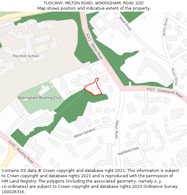 TUSCANY, MILTON ROAD, WOKINGHAM, RG40 1DD: Location map and indicative extent of plot