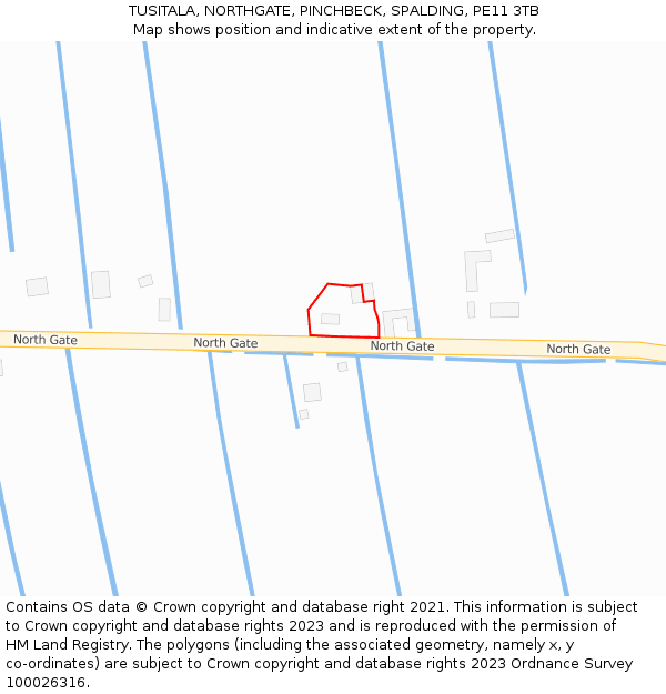 TUSITALA, NORTHGATE, PINCHBECK, SPALDING, PE11 3TB: Location map and indicative extent of plot