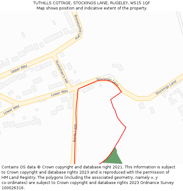 TUTHILLS COTTAGE, STOCKINGS LANE, RUGELEY, WS15 1QF: Location map and indicative extent of plot