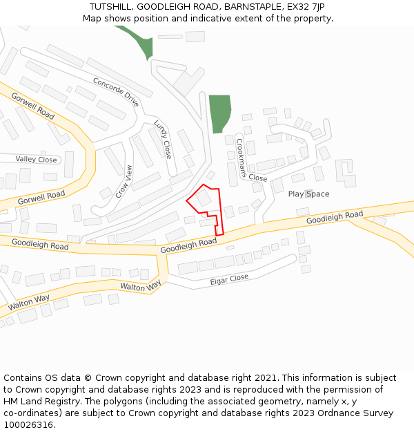 TUTSHILL, GOODLEIGH ROAD, BARNSTAPLE, EX32 7JP: Location map and indicative extent of plot