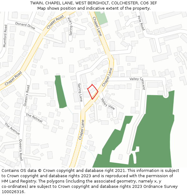TWAIN, CHAPEL LANE, WEST BERGHOLT, COLCHESTER, CO6 3EF: Location map and indicative extent of plot