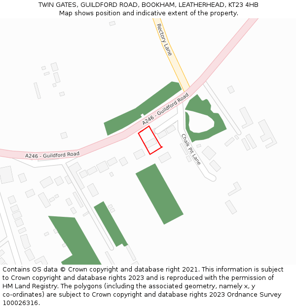 TWIN GATES, GUILDFORD ROAD, BOOKHAM, LEATHERHEAD, KT23 4HB: Location map and indicative extent of plot