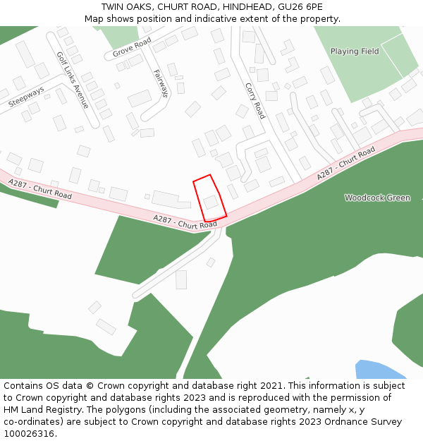TWIN OAKS, CHURT ROAD, HINDHEAD, GU26 6PE: Location map and indicative extent of plot