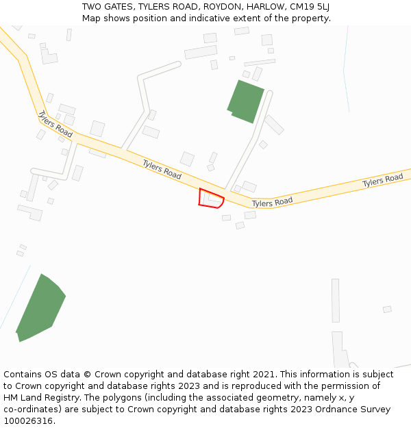 TWO GATES, TYLERS ROAD, ROYDON, HARLOW, CM19 5LJ: Location map and indicative extent of plot
