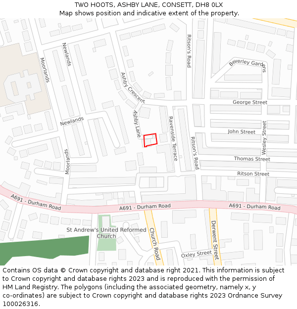TWO HOOTS, ASHBY LANE, CONSETT, DH8 0LX: Location map and indicative extent of plot