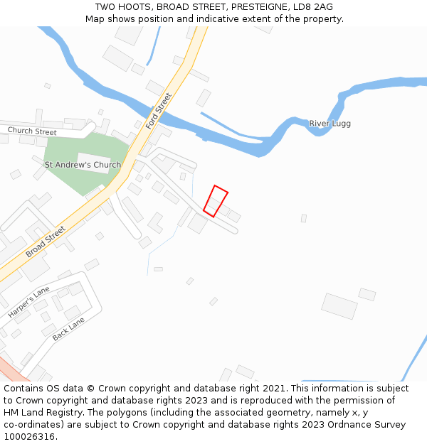 TWO HOOTS, BROAD STREET, PRESTEIGNE, LD8 2AG: Location map and indicative extent of plot