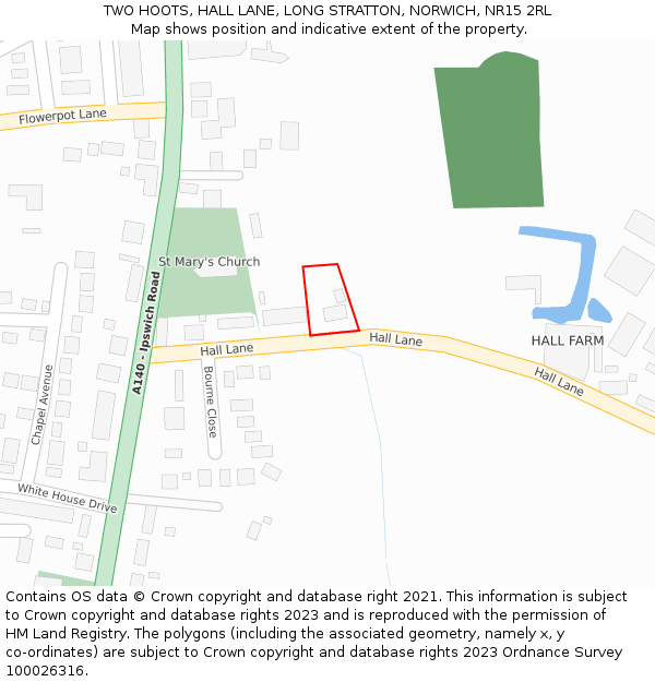 TWO HOOTS, HALL LANE, LONG STRATTON, NORWICH, NR15 2RL: Location map and indicative extent of plot