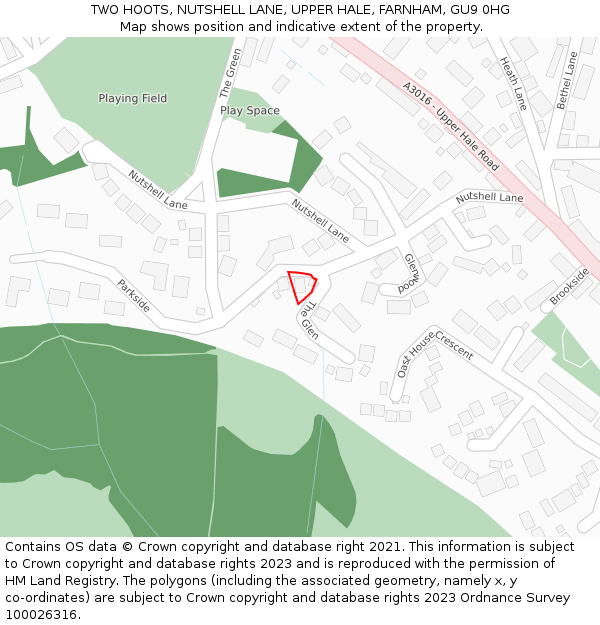 TWO HOOTS, NUTSHELL LANE, UPPER HALE, FARNHAM, GU9 0HG: Location map and indicative extent of plot