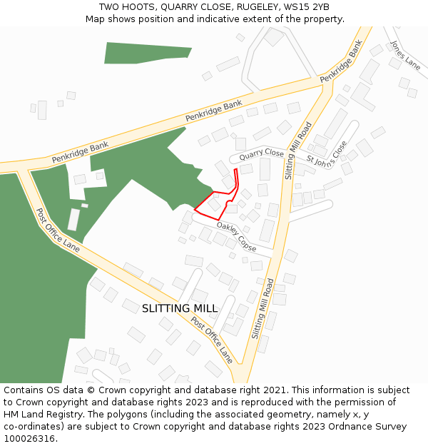 TWO HOOTS, QUARRY CLOSE, RUGELEY, WS15 2YB: Location map and indicative extent of plot