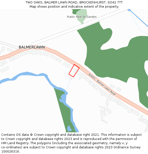 TWO OAKS, BALMER LAWN ROAD, BROCKENHURST, SO42 7TT: Location map and indicative extent of plot