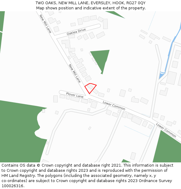 TWO OAKS, NEW MILL LANE, EVERSLEY, HOOK, RG27 0QY: Location map and indicative extent of plot