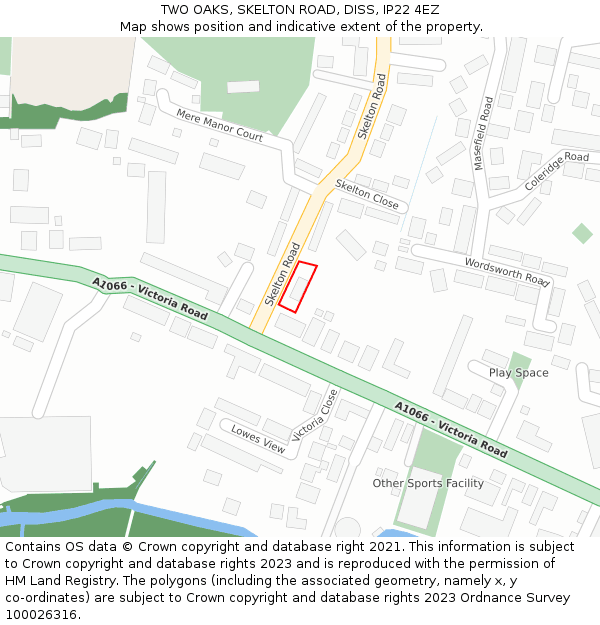 TWO OAKS, SKELTON ROAD, DISS, IP22 4EZ: Location map and indicative extent of plot