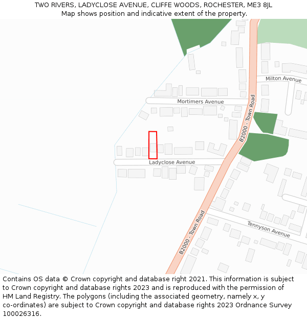 TWO RIVERS, LADYCLOSE AVENUE, CLIFFE WOODS, ROCHESTER, ME3 8JL: Location map and indicative extent of plot
