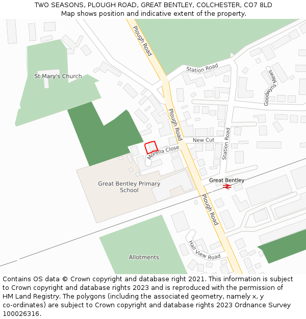 TWO SEASONS, PLOUGH ROAD, GREAT BENTLEY, COLCHESTER, CO7 8LD: Location map and indicative extent of plot