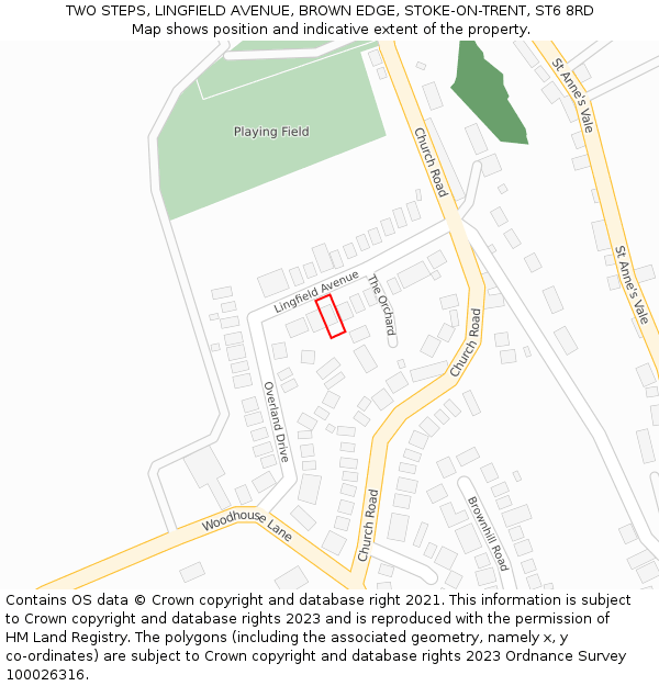 TWO STEPS, LINGFIELD AVENUE, BROWN EDGE, STOKE-ON-TRENT, ST6 8RD: Location map and indicative extent of plot