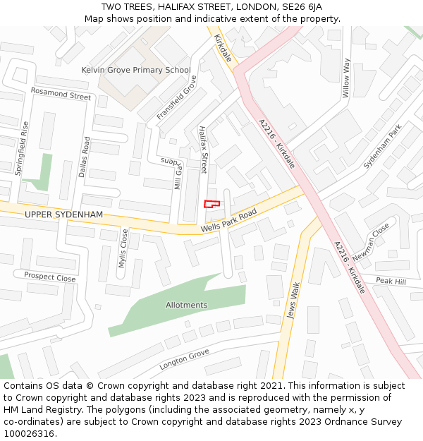 TWO TREES, HALIFAX STREET, LONDON, SE26 6JA: Location map and indicative extent of plot