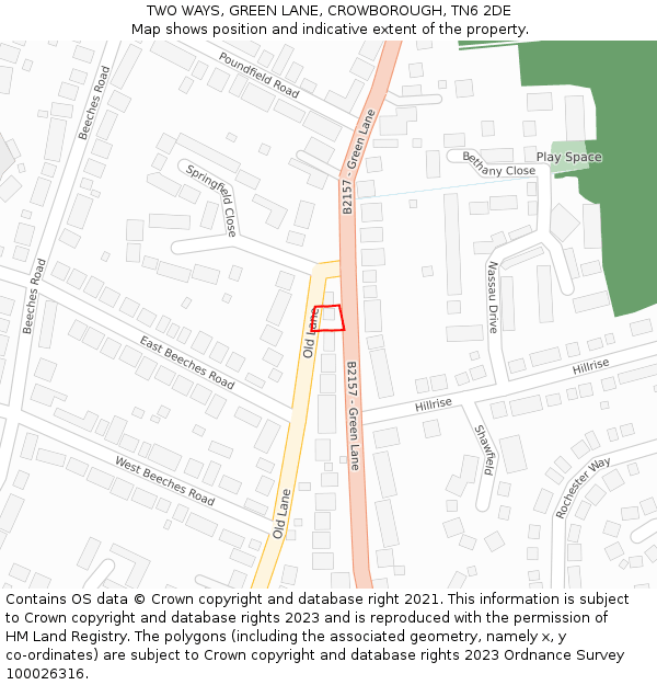 TWO WAYS, GREEN LANE, CROWBOROUGH, TN6 2DE: Location map and indicative extent of plot