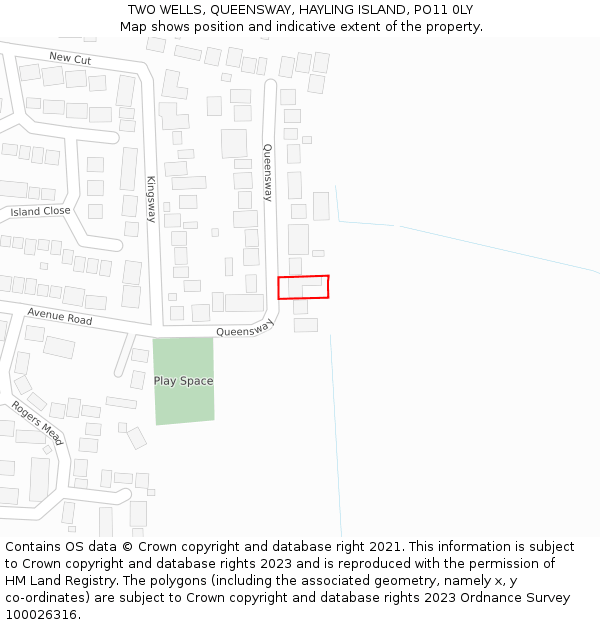 TWO WELLS, QUEENSWAY, HAYLING ISLAND, PO11 0LY: Location map and indicative extent of plot