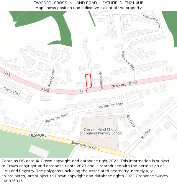 TWYFORD, CROSS IN HAND ROAD, HEATHFIELD, TN21 0UR: Location map and indicative extent of plot