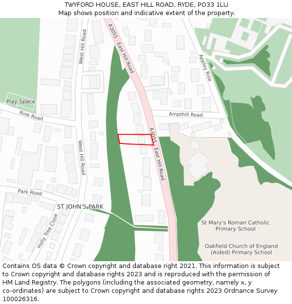 TWYFORD HOUSE, EAST HILL ROAD, RYDE, PO33 1LU: Location map and indicative extent of plot