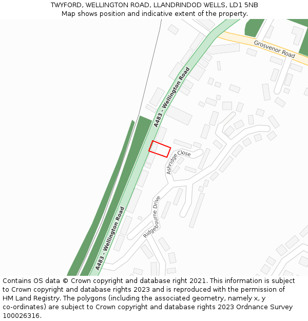 TWYFORD, WELLINGTON ROAD, LLANDRINDOD WELLS, LD1 5NB: Location map and indicative extent of plot