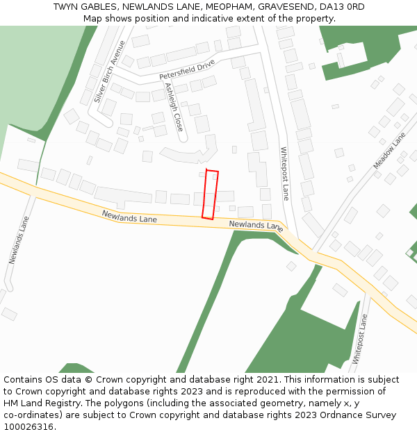 TWYN GABLES, NEWLANDS LANE, MEOPHAM, GRAVESEND, DA13 0RD: Location map and indicative extent of plot