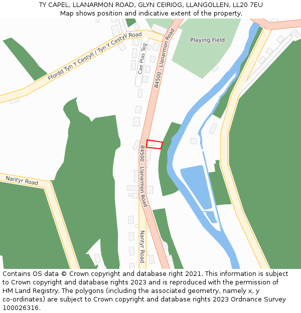 TY CAPEL, LLANARMON ROAD, GLYN CEIRIOG, LLANGOLLEN, LL20 7EU: Location map and indicative extent of plot